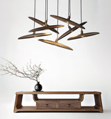 Modern Curved Wooden Paddle Boat LED Chandelier Minimalist Pendant Light Fixture