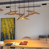 Modern Curved Wooden Paddle Boat LED Chandelier Minimalist Pendant Light Fixture
