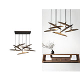 Modern Curved Wooden Paddle Boat LED Chandelier Minimalist Pendant Light Fixture
