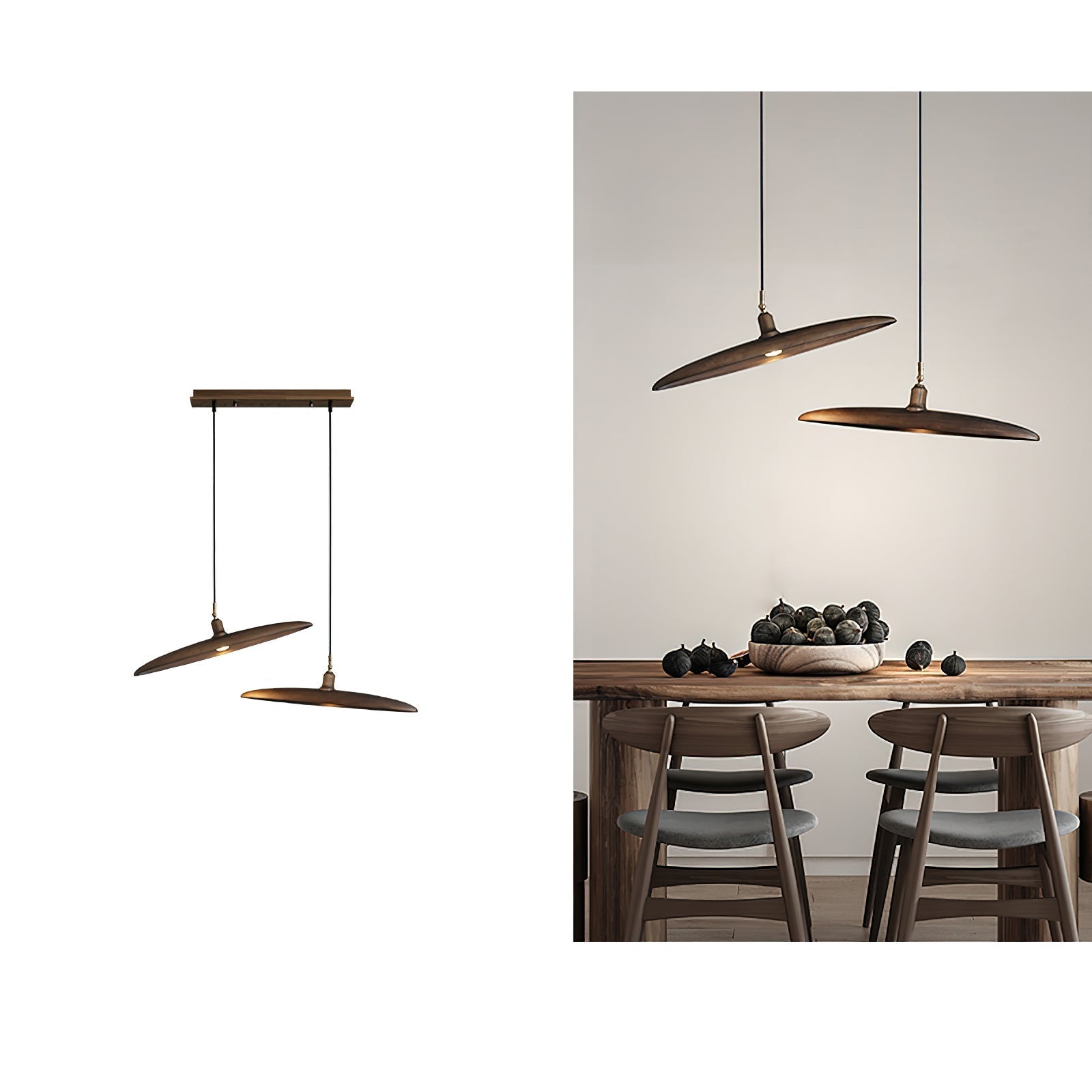 Modern Curved Wooden Paddle Boat LED Chandelier Minimalist Pendant Light Fixture