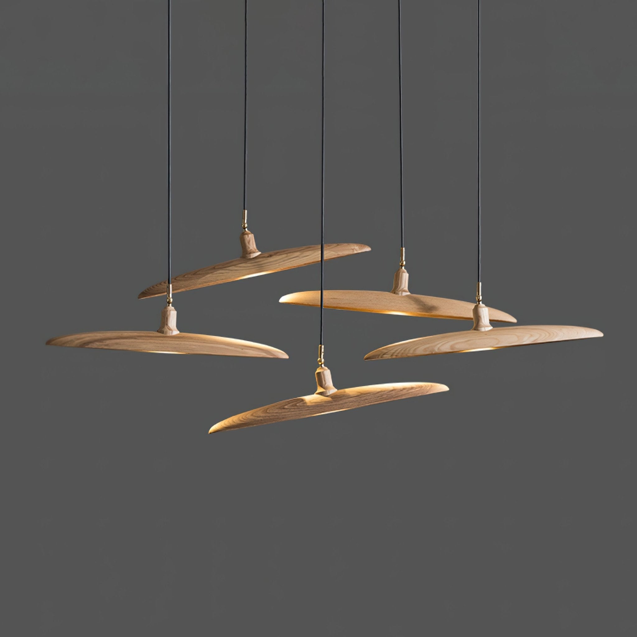 Modern Curved Wooden Paddle Boat LED Chandelier Minimalist Pendant Light Fixture