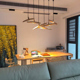 Modern Curved Wooden Paddle Boat LED Chandelier Minimalist Pendant Light Fixture