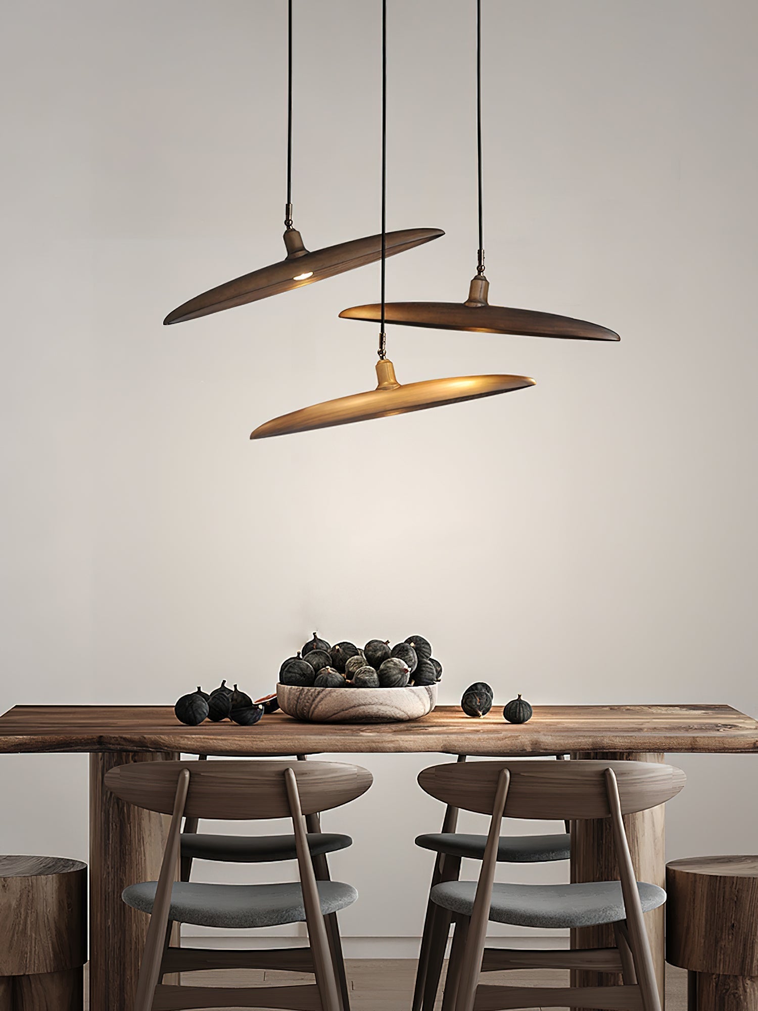 Modern Curved Wooden Paddle Boat LED Chandelier Minimalist Pendant Light Fixture