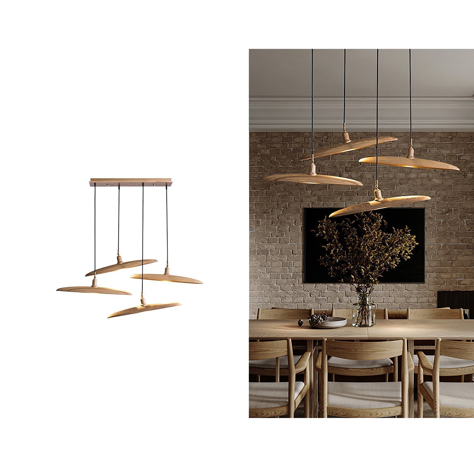 Modern Curved Wooden Paddle Boat LED Chandelier Minimalist Pendant Light Fixture
