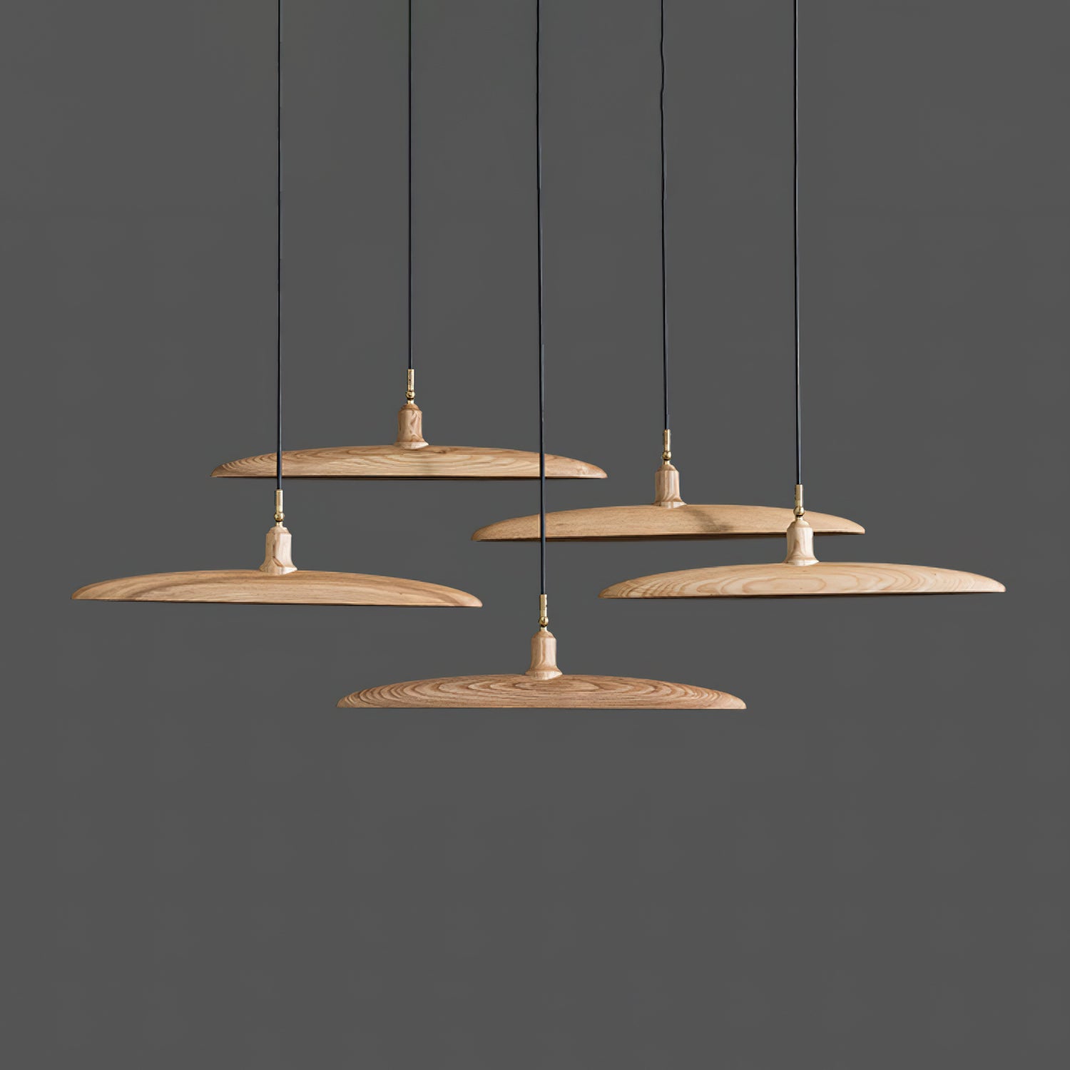 Modern Curved Wooden Paddle Boat LED Chandelier Minimalist Pendant Light Fixture