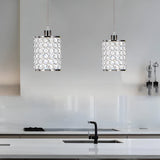 Modern Cylinder Crystal Pendant Lights Set of 2 Nordic Style Hanging Lamps for Dining Room