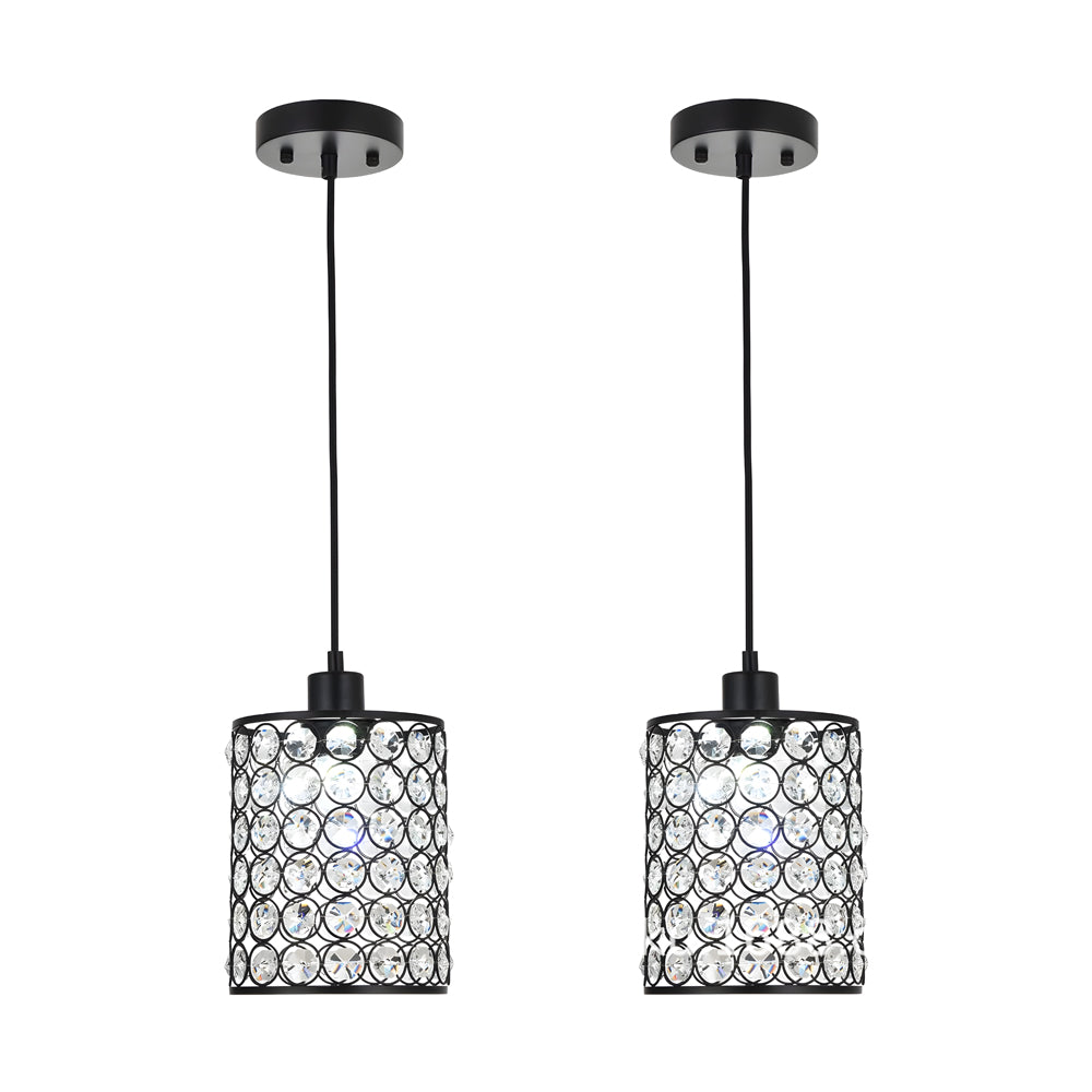 Modern Cylinder Crystal Pendant Lights Set of 2 Nordic Style Hanging Lamps for Dining Room
