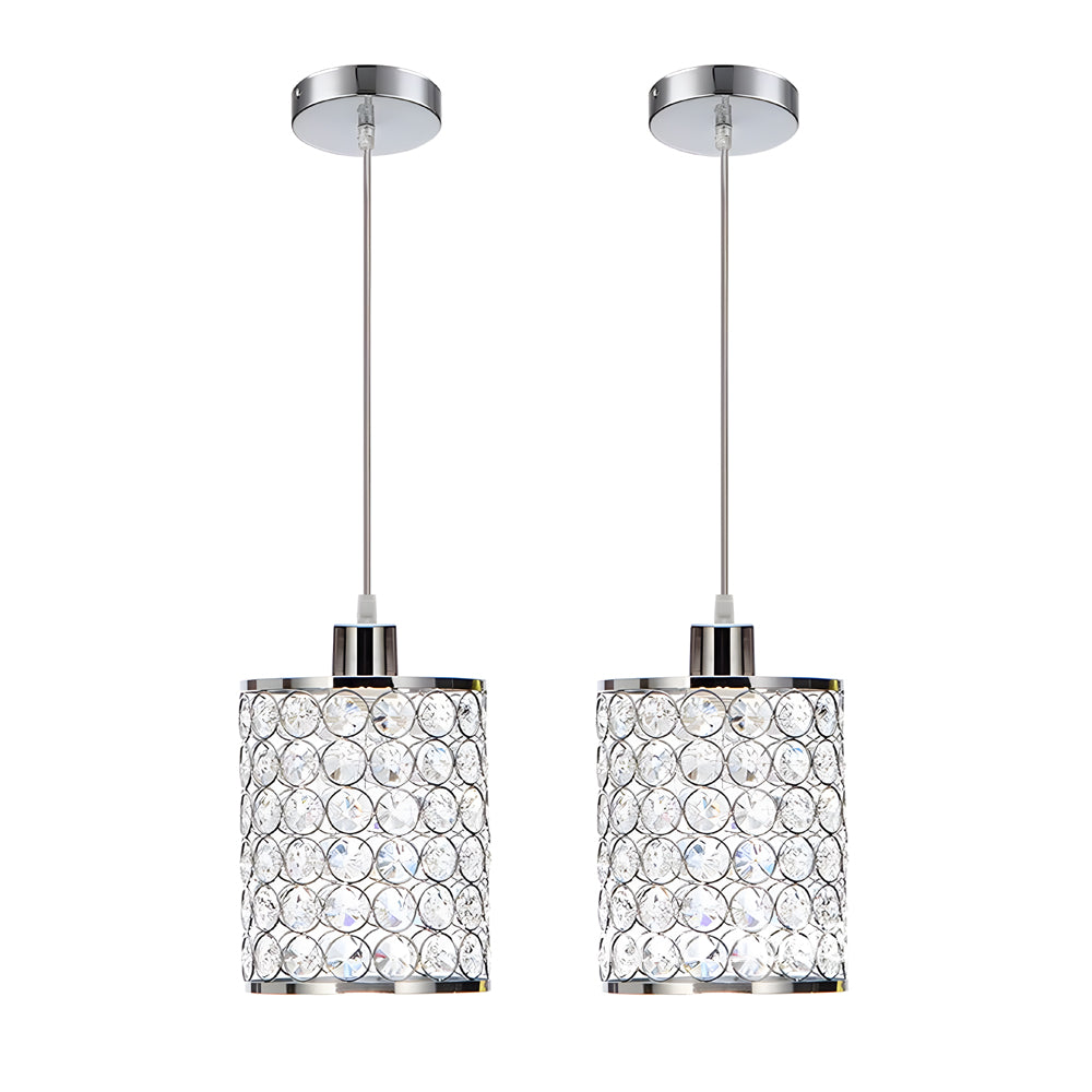 Modern Cylinder Crystal Pendant Lights Set of 2 Nordic Style Hanging Lamps for Dining Room