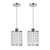 Modern Cylinder Crystal Pendant Lights Set of 2 Nordic Style Hanging Lamps for Dining Room