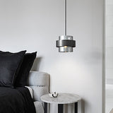 Modern Cylinder Glass Pendant Light with Copper Ring and 3 Step Dimming for Bedroom Dining Room