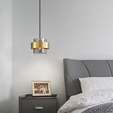 Modern Cylinder Glass Pendant Light with Copper Ring and 3 Step Dimming for Bedroom Dining Room