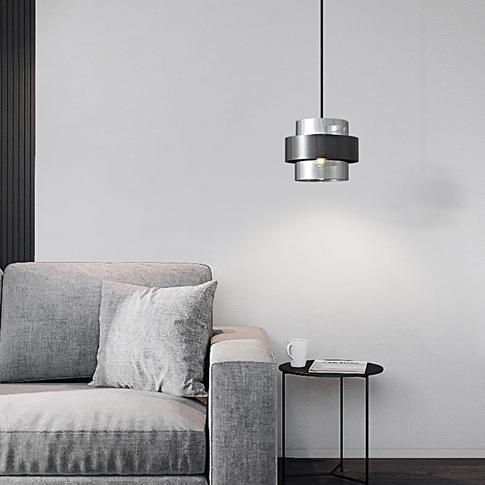 Modern Cylinder Glass Pendant Light with Copper Ring and 3 Step Dimming for Bedroom Dining Room