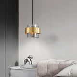Modern Cylinder Glass Pendant Light with Copper Ring and 3 Step Dimming for Bedroom Dining Room