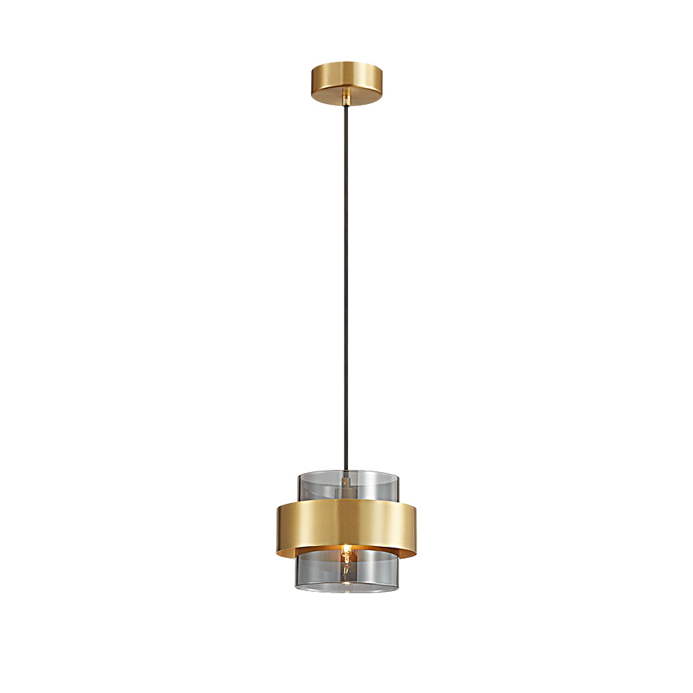 Modern Cylinder Glass Pendant Light with Copper Ring and 3 Step Dimming for Bedroom Dining Room