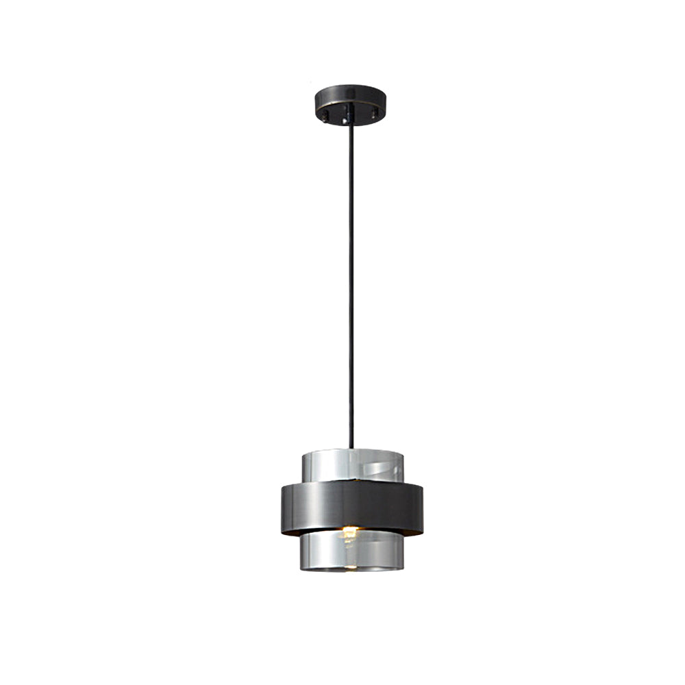 Modern Cylinder Glass Pendant Light with Copper Ring and 3 Step Dimming for Bedroom Dining Room