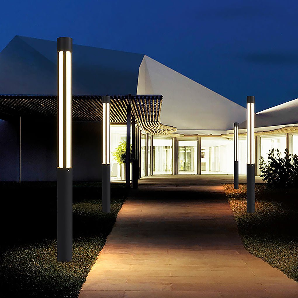 Modern Cylinder LED Outdoor Post Light Black IP54 Waterproof Garden Path Lighting Pole Lamp