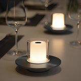 Modern Cylinder Rechargeable LED Candle Table Lamp with Dish Base and Touch Dimmer