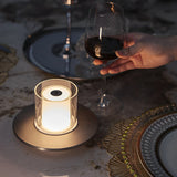 Modern Cylinder Rechargeable LED Candle Table Lamp with Dish Base and Touch Dimmer
