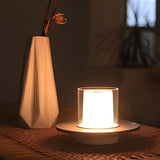 Modern Cylinder Rechargeable LED Candle Table Lamp with Dish Base and Touch Dimmer