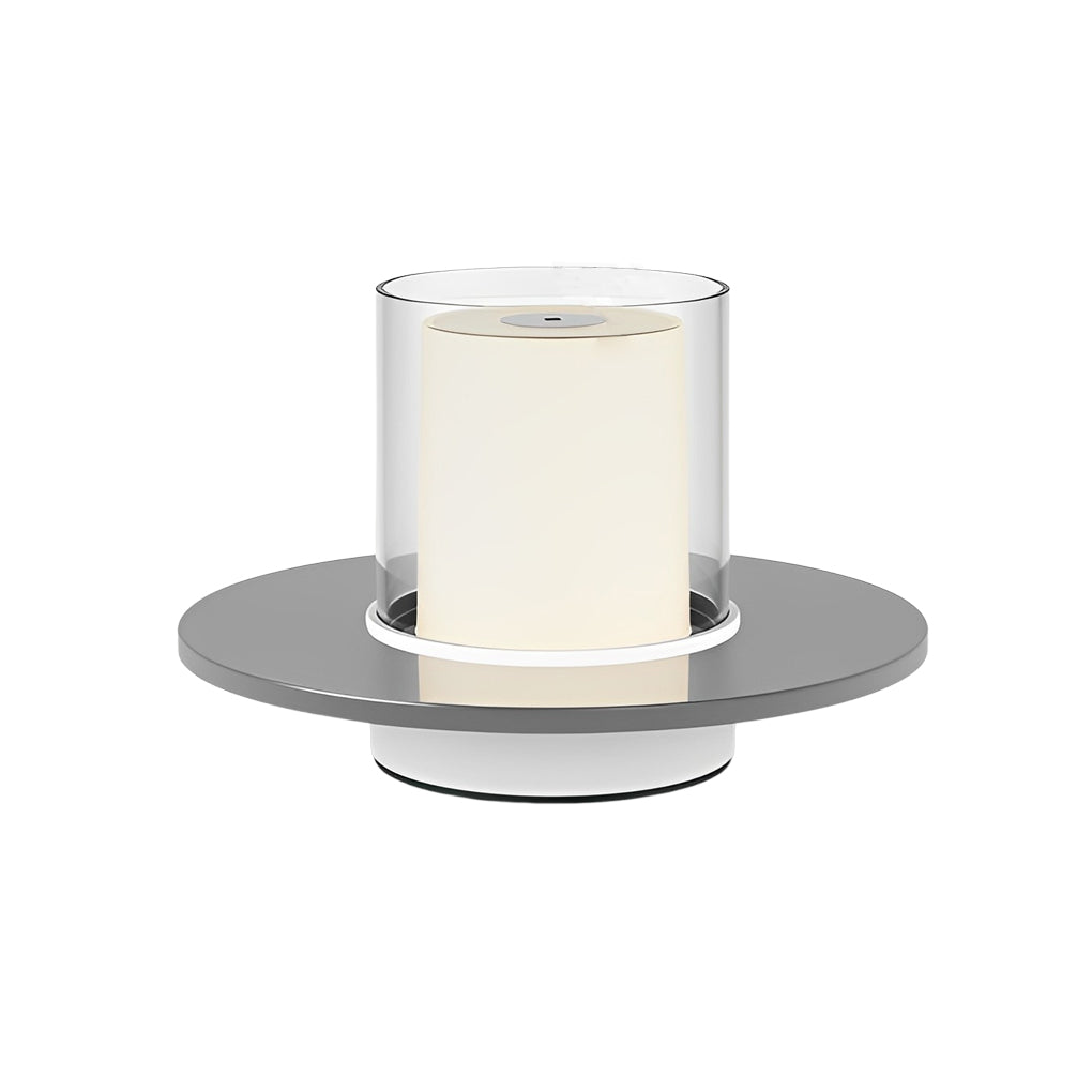 Modern Cylinder Rechargeable LED Candle Table Lamp with Dish Base and Touch Dimmer
