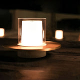 Modern Cylinder Rechargeable LED Candle Table Lamp with Dish Base and Touch Dimmer