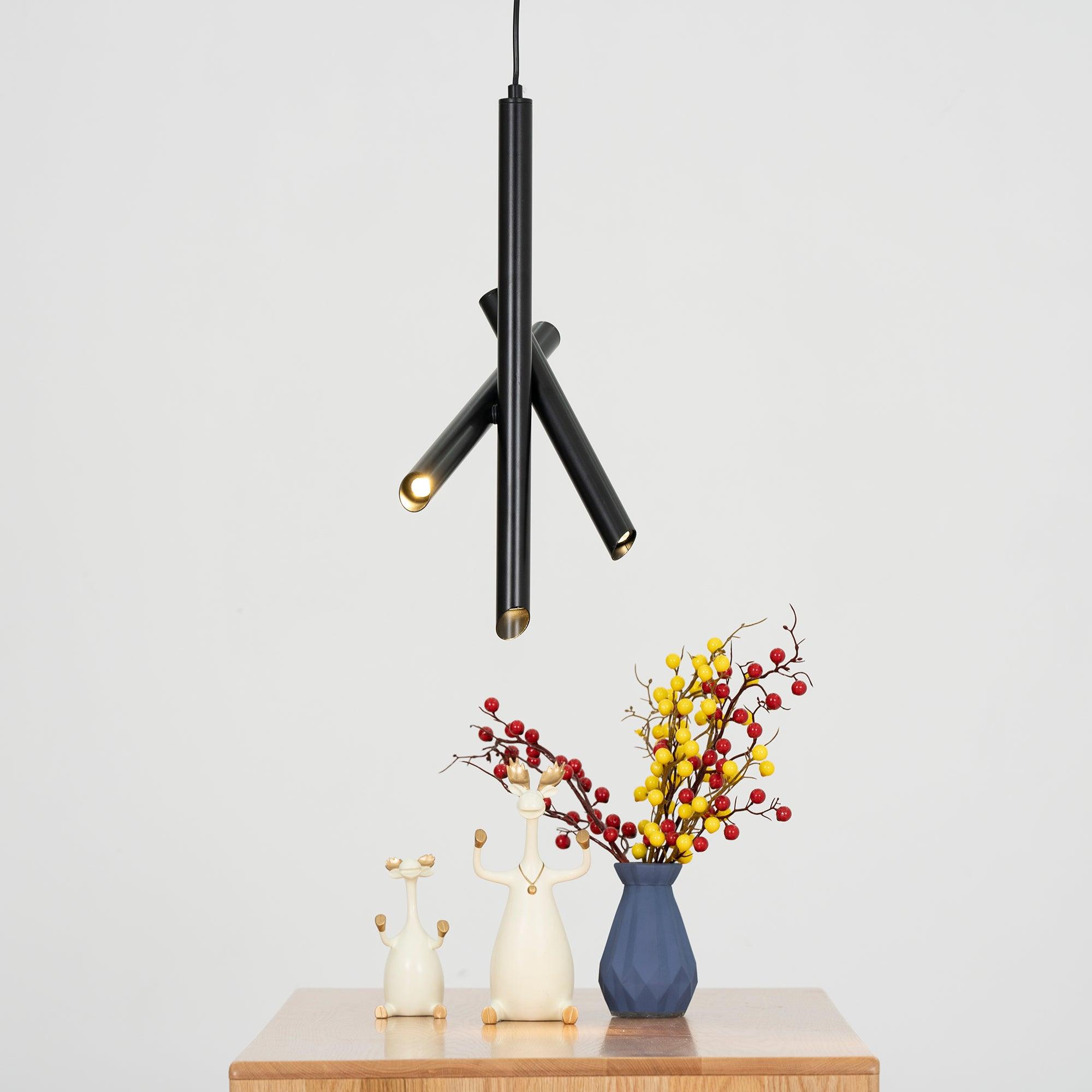 Modern Cylindrical Aluminum LED Pendant Light Minimalist Two Tube Geometric Chandelier