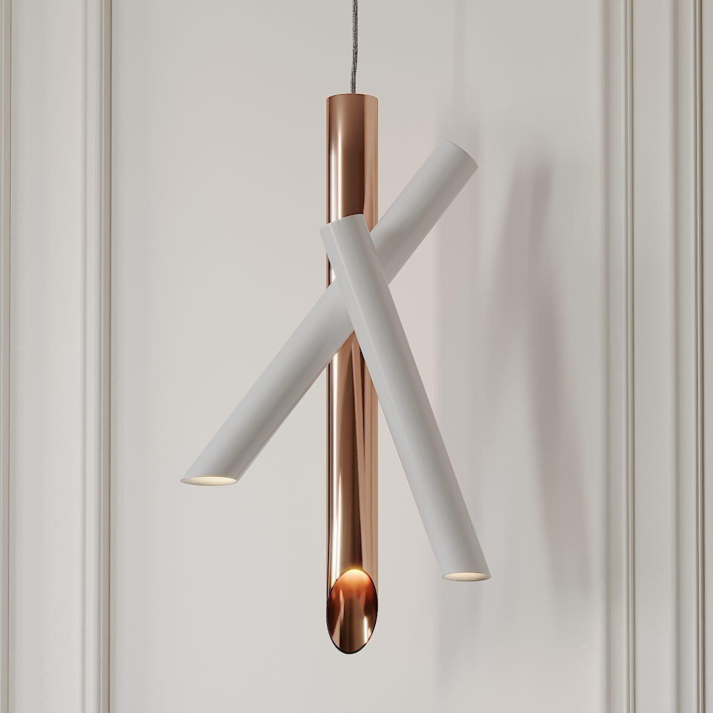 Modern Cylindrical Aluminum LED Pendant Light Minimalist Two Tube Geometric Chandelier