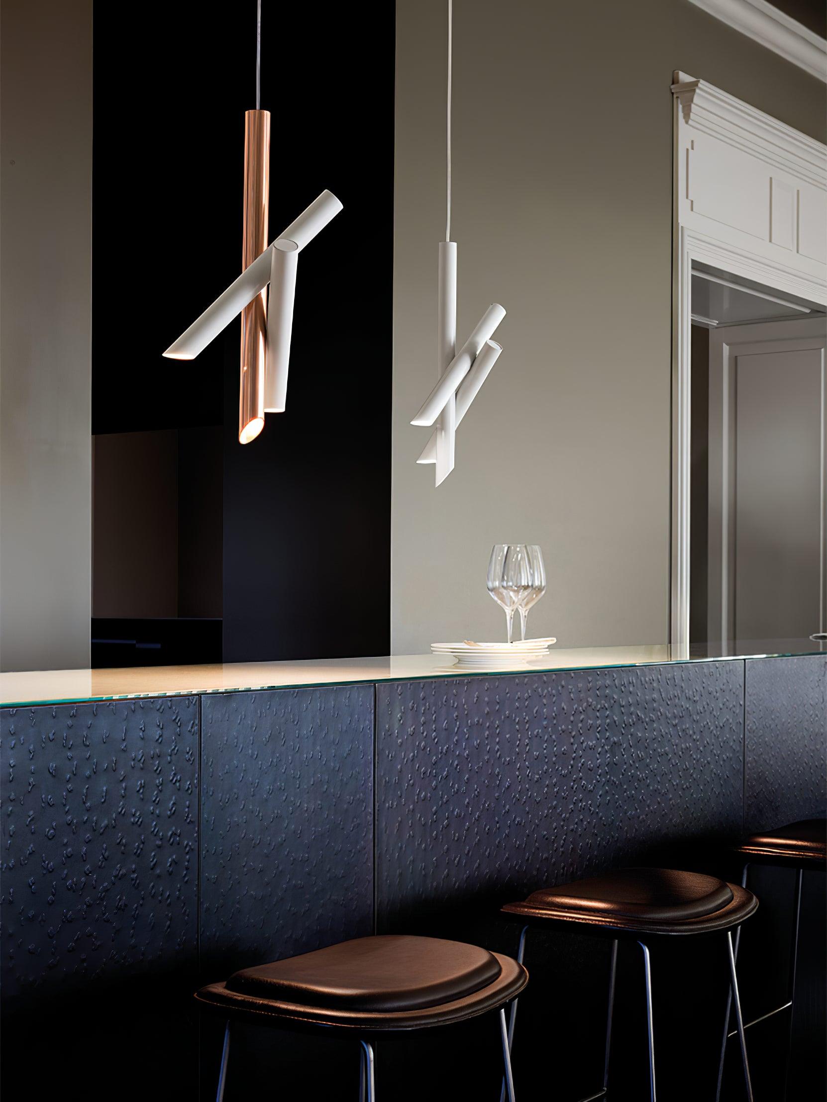 Modern Cylindrical Aluminum LED Pendant Light Minimalist Two Tube Geometric Chandelier