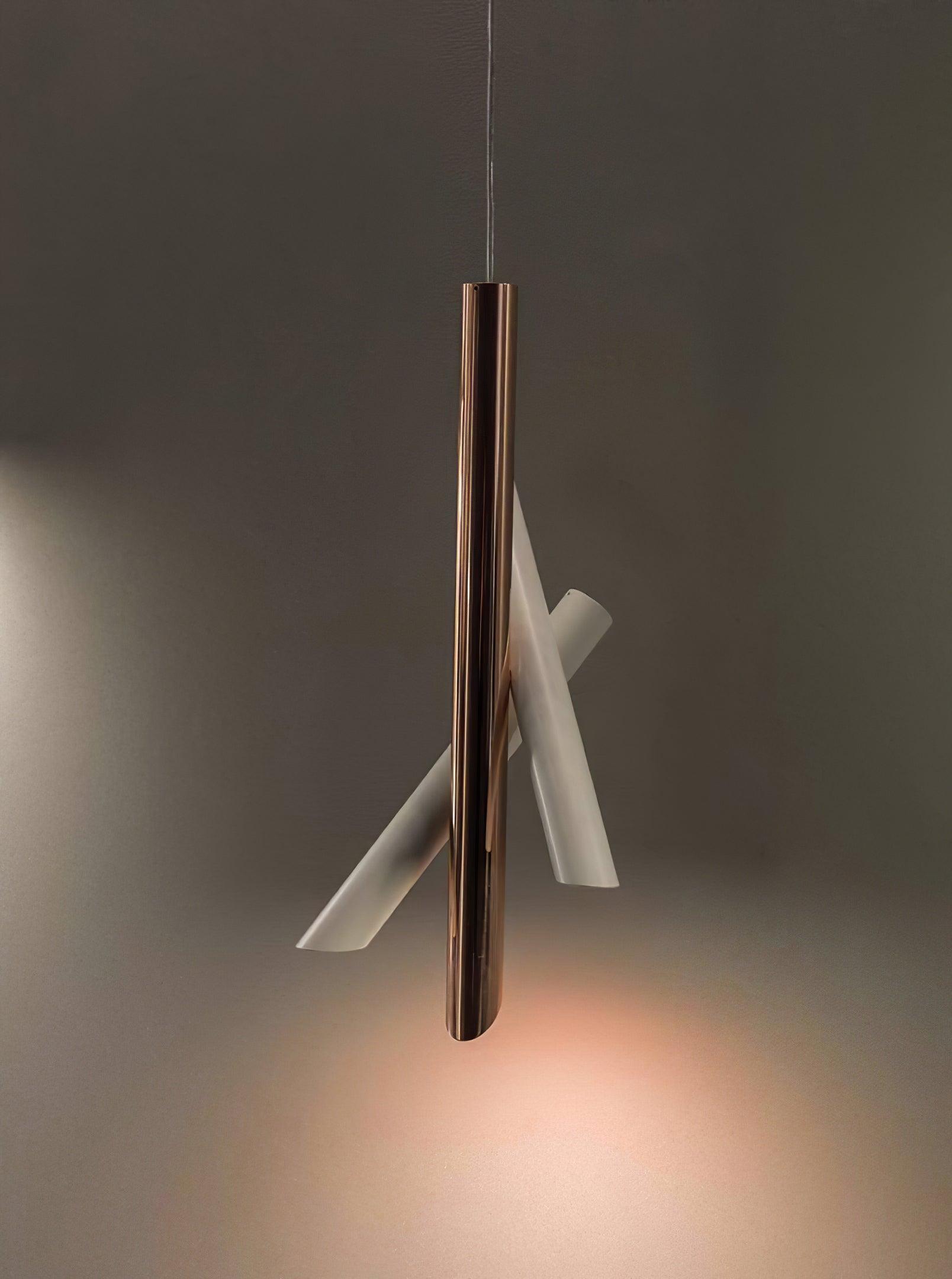 Modern Cylindrical Aluminum LED Pendant Light Minimalist Two Tube Geometric Chandelier