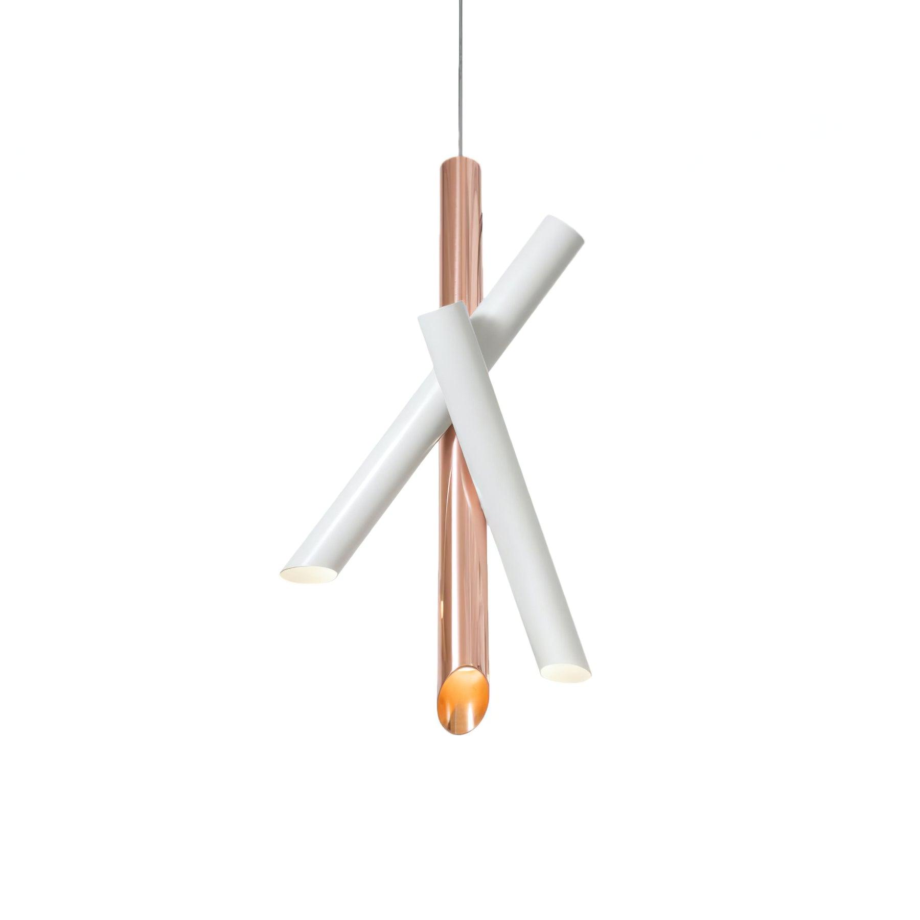 Modern Cylindrical Aluminum LED Pendant Light Minimalist Two Tube Geometric Chandelier