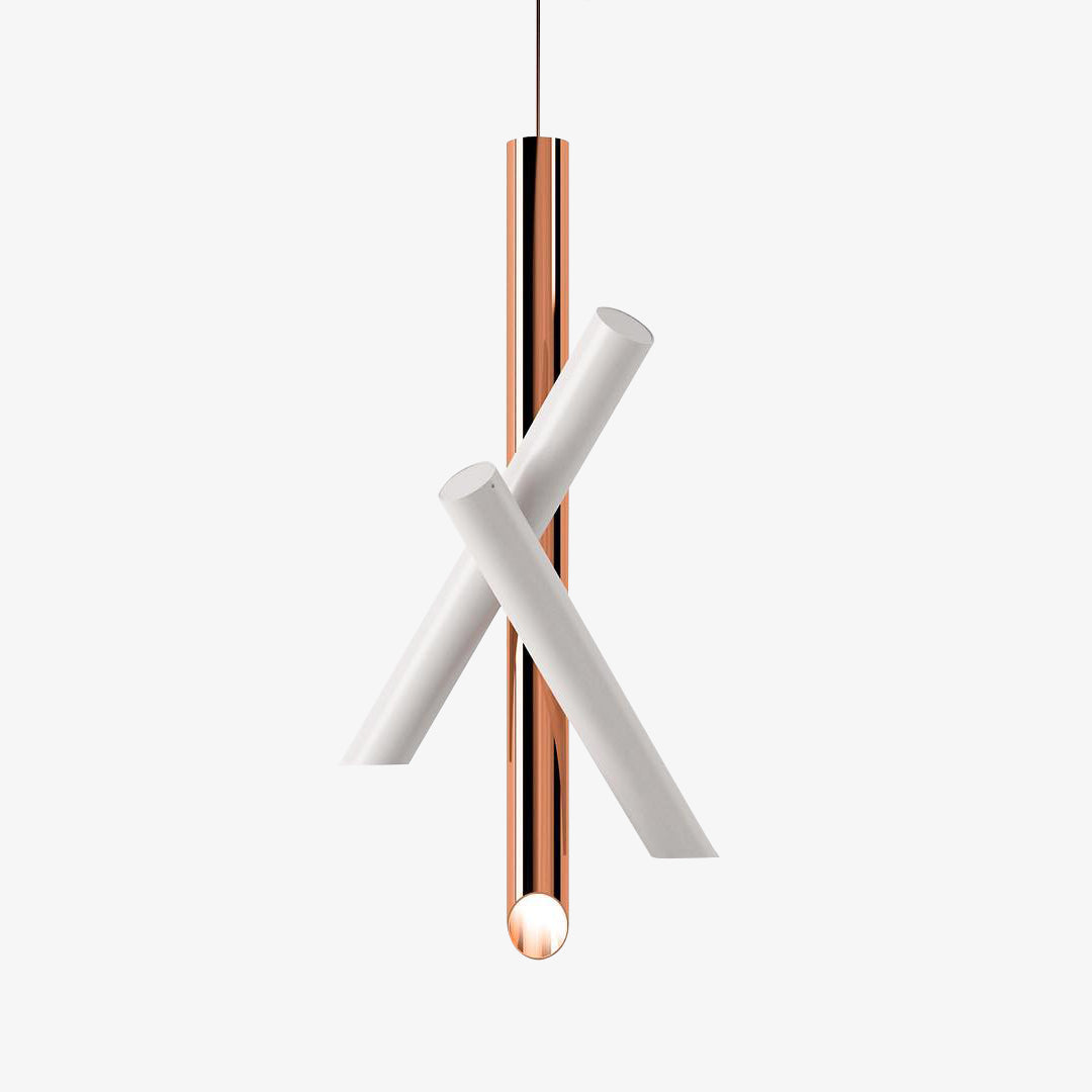 Modern Cylindrical Aluminum LED Pendant Light Minimalist Two Tube Geometric Chandelier