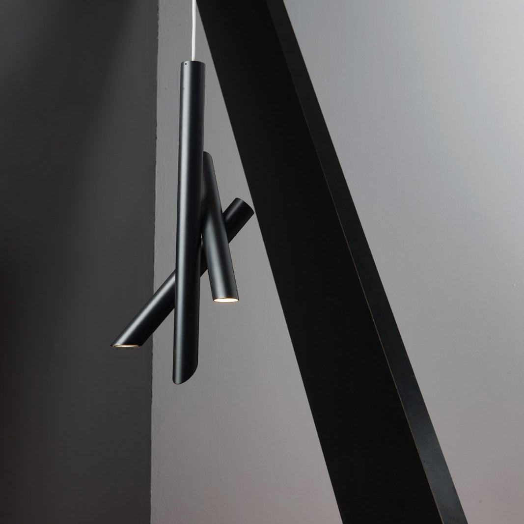 Modern Cylindrical Aluminum LED Pendant Light Minimalist Two Tube Geometric Chandelier