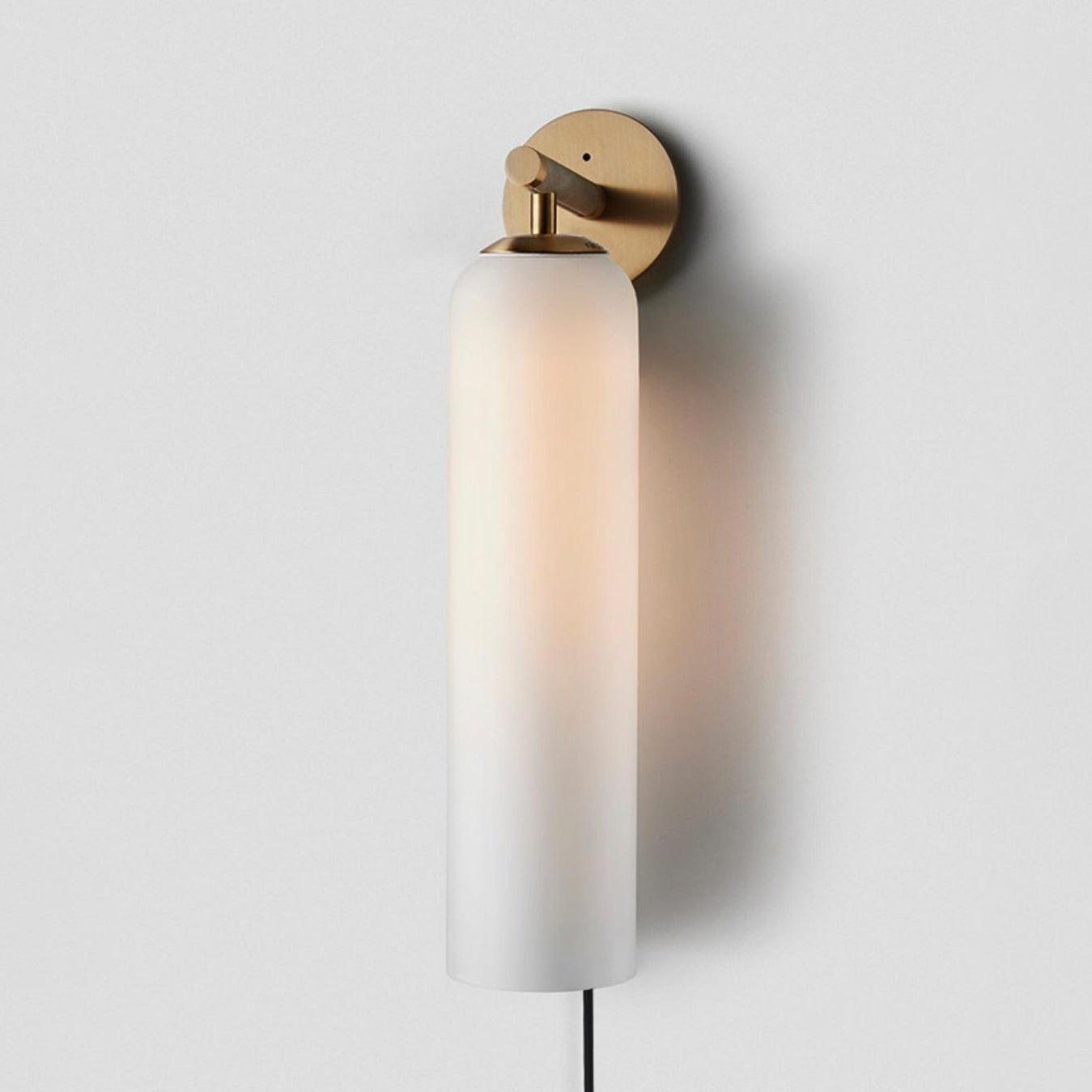 Modern Cylindrical Art Glass Plug In Wall Sconce Lighting with Metal Hardware for Bedroom and Living Room