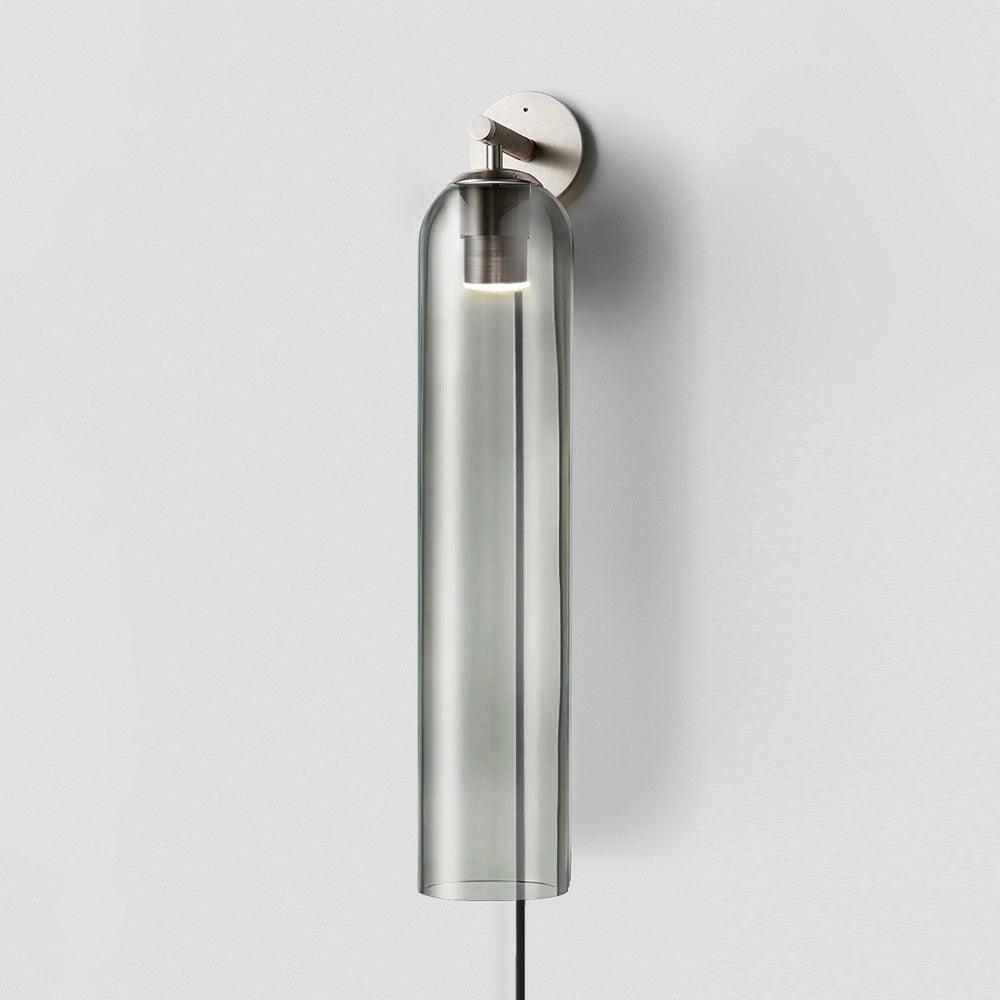 Modern Cylindrical Art Glass Plug In Wall Sconce Lighting with Metal Hardware for Bedroom and Living Room