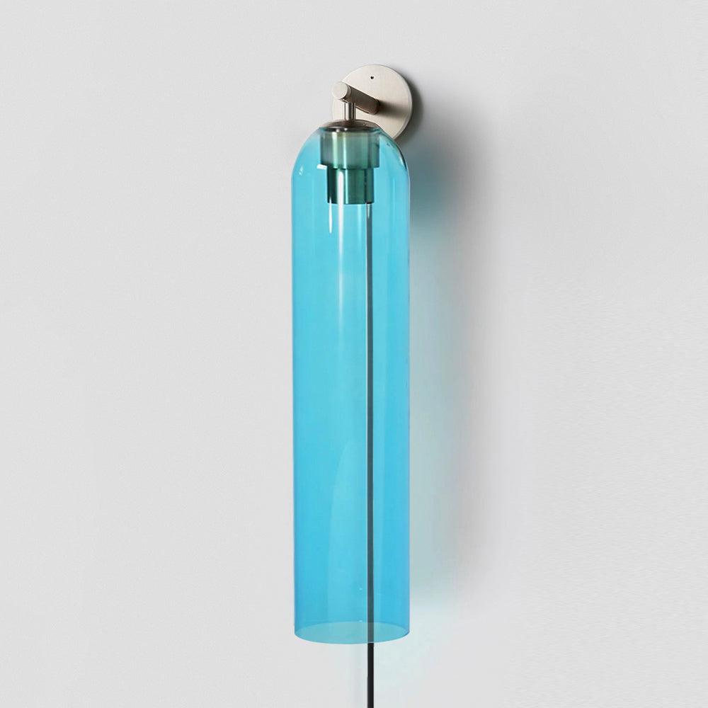 Modern Cylindrical Art Glass Plug In Wall Sconce Lighting with Metal Hardware for Bedroom and Living Room