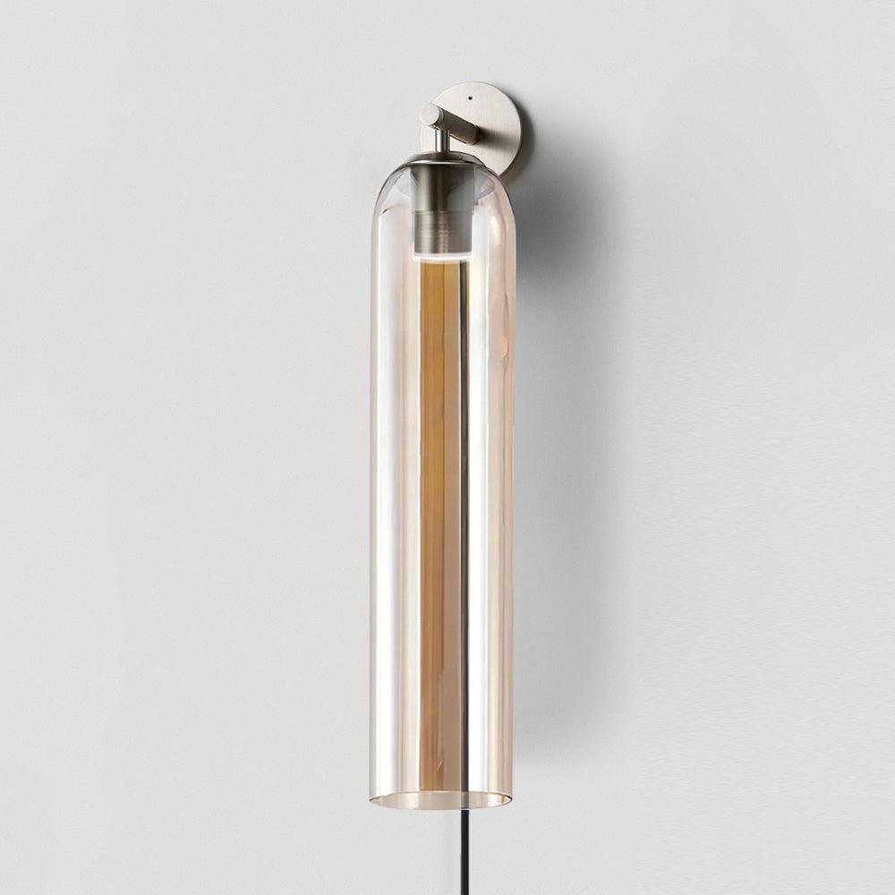 Modern Cylindrical Art Glass Plug In Wall Sconce Lighting with Metal Hardware for Bedroom and Living Room