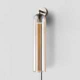 Modern Cylindrical Art Glass Plug In Wall Sconce Lighting with Metal Hardware for Bedroom and Living Room