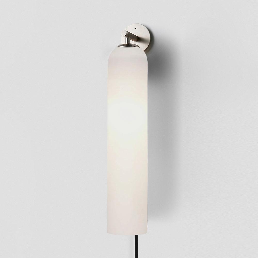 Modern Cylindrical Art Glass Plug In Wall Sconce Lighting with Metal Hardware for Bedroom and Living Room