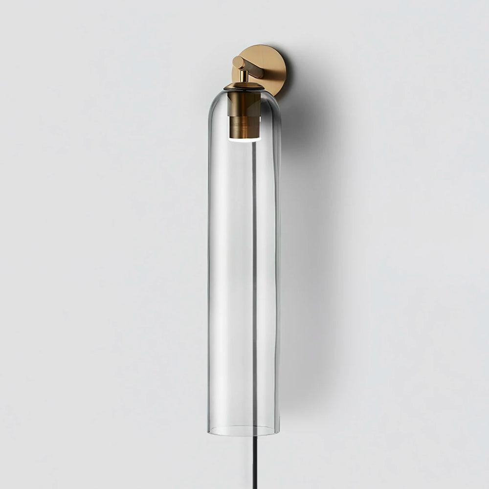 Modern Cylindrical Art Glass Plug In Wall Sconce Lighting with Metal Hardware for Bedroom and Living Room