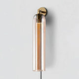 Modern Cylindrical Art Glass Plug In Wall Sconce Lighting with Metal Hardware for Bedroom and Living Room