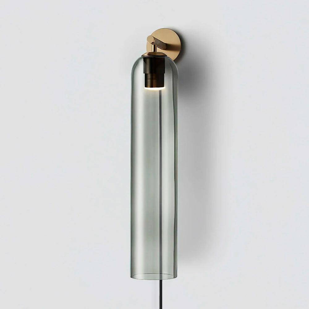 Modern Cylindrical Art Glass Plug In Wall Sconce Lighting with Metal Hardware for Bedroom and Living Room