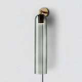 Modern Cylindrical Art Glass Plug In Wall Sconce Lighting with Metal Hardware for Bedroom and Living Room