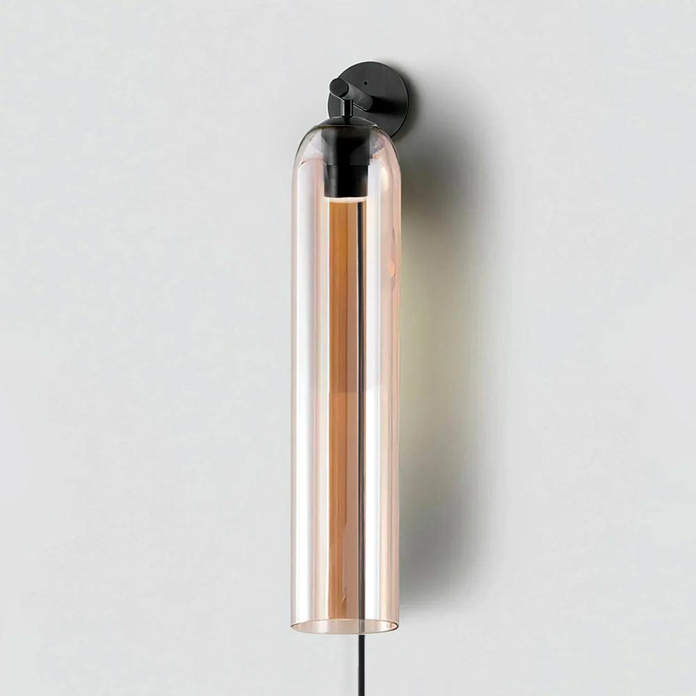 Modern Cylindrical Art Glass Plug In Wall Sconce Lighting with Metal Hardware for Bedroom and Living Room
