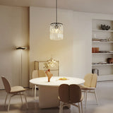 Modern Cylindrical Crystal Pendant Light Three Step Dimming Nordic Hanging Chandelier for Dining Room
