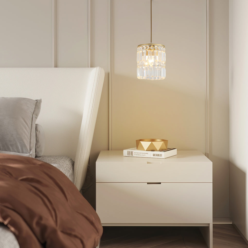 Modern Cylindrical Crystal Pendant Light Three Step Dimming Nordic Hanging Chandelier for Dining Room