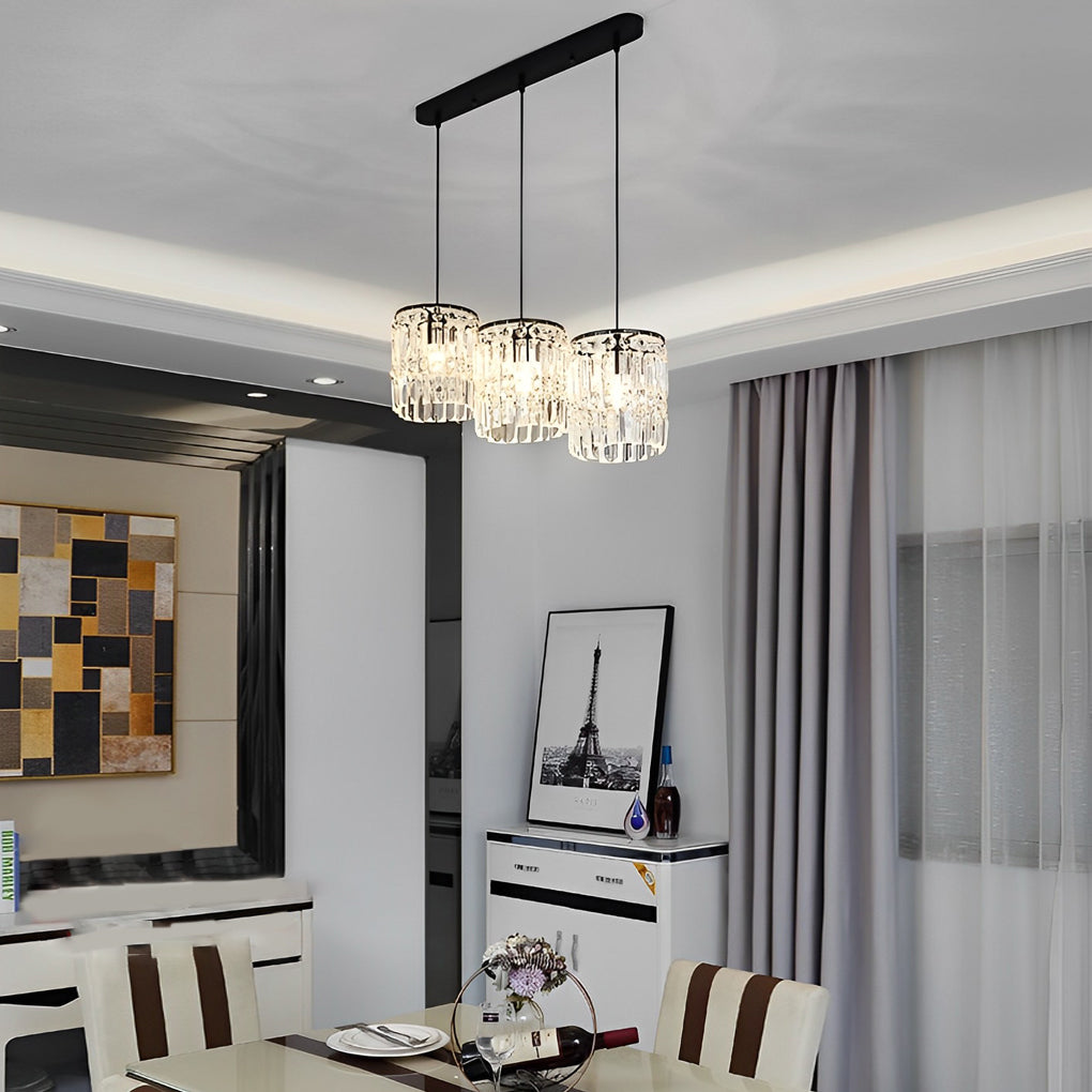 Modern Cylindrical Crystal Pendant Light Three Step Dimming Nordic Hanging Chandelier for Dining Room