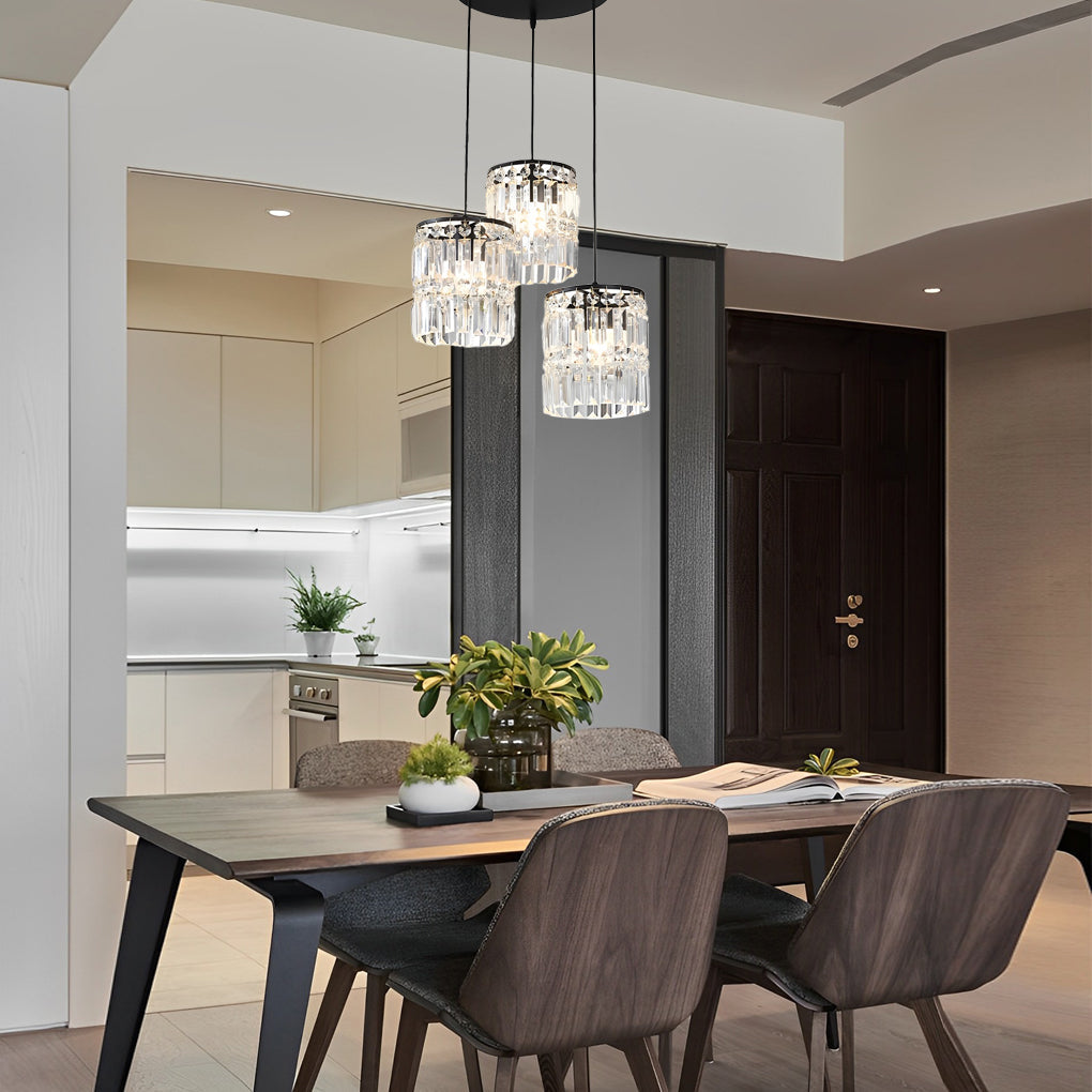 Modern Cylindrical Crystal Pendant Light Three Step Dimming Nordic Hanging Chandelier for Dining Room