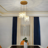 Modern Cylindrical Crystal Pendant Light Three Step Dimming Nordic Hanging Chandelier for Dining Room