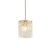 Modern Cylindrical Crystal Pendant Light Three Step Dimming Nordic Hanging Chandelier for Dining Room