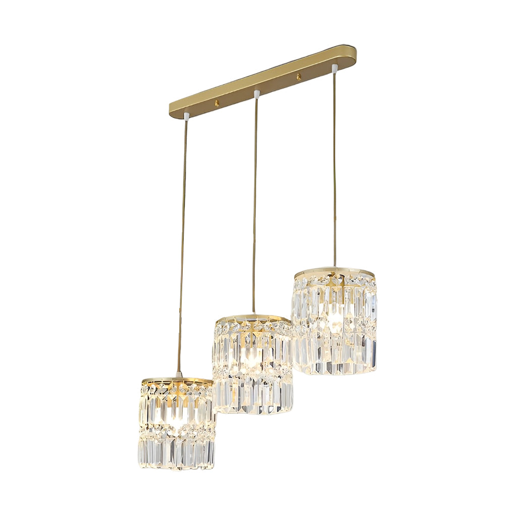 Modern Cylindrical Crystal Pendant Light Three Step Dimming Nordic Hanging Chandelier for Dining Room